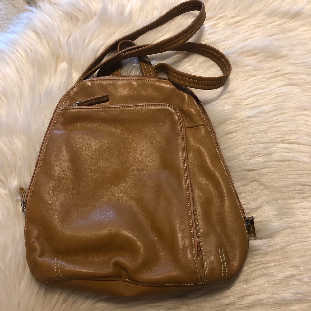 Tignanello tan leather backpack handbag purse